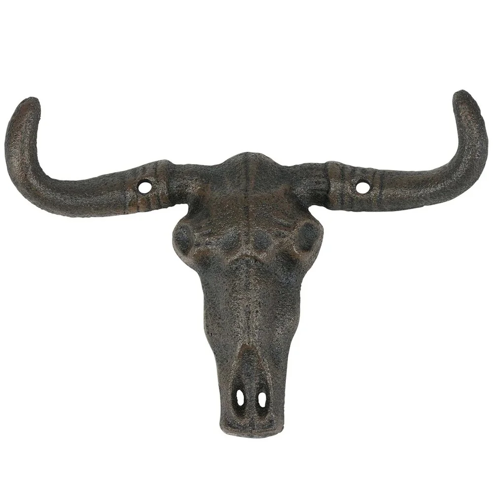 Bull Skull Metal Wall Hook Rustic Western Cowboy Ranch Southwestern Decor